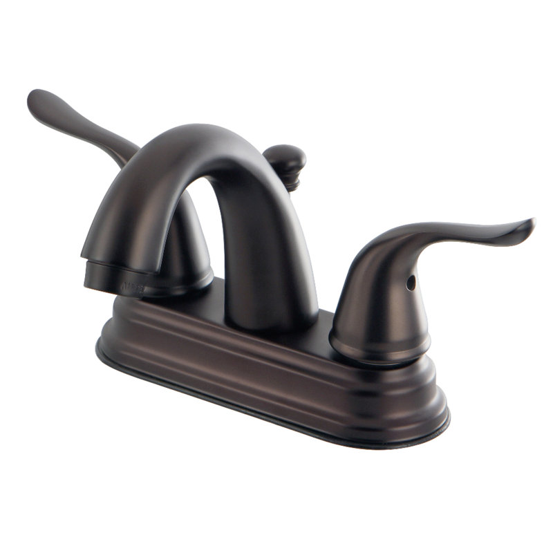 Kingston Brass Yosemite Two-Handle 3-Hole Deck Mount 4" Centerset Bathroom Faucet with Plastic Pop-Up, Oil Rubbed Bronze