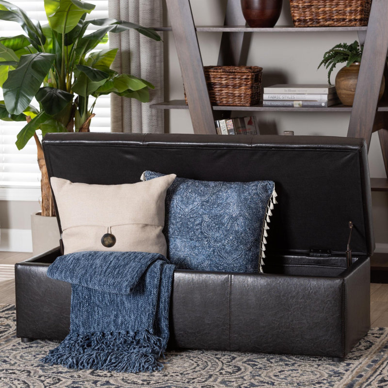 Chanett Faux Leather Ottoman, Dark Brown Faux Leather