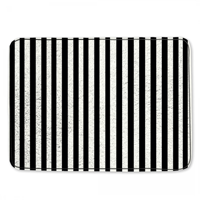 Tapis de bain à rayures, L 34 po x L 21 po, Rayures blanc / noir