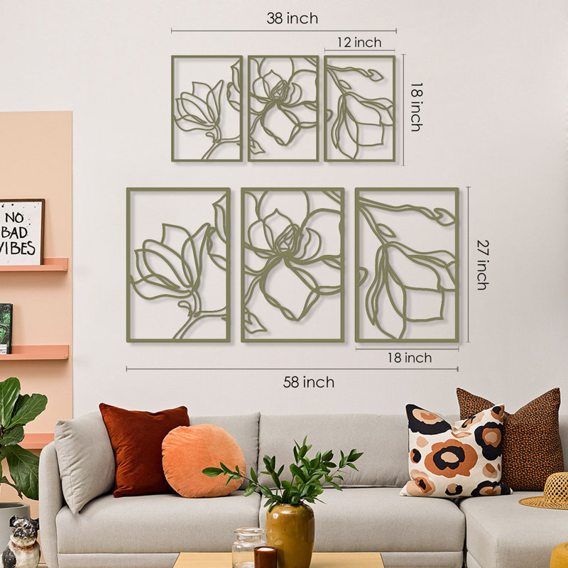 Ensemble de 3 décorations murales en métal, H 27 po x l 54 po x P 1 po, Vert