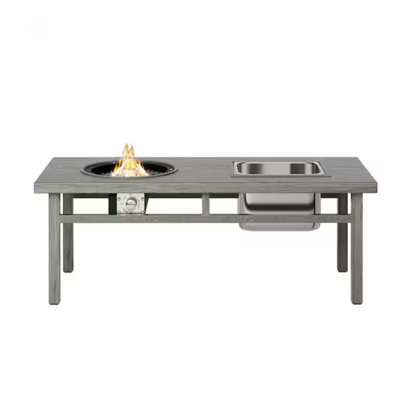 Table de foyer d'extérieur au propane gris aluminium 47 po 3-en-1 50 000 BTU avec seau à glace,