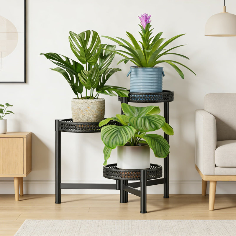 Support pour plante à 3 niveaux en métal pour une utilisation intérieure et extérieure, tablette de coin pliante robuste pour plusieurs plantes, support à fleurs compact pour balcon de patio