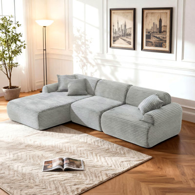 Canapé modulaire 105 po, canapé désossé, canapé compressé, amovible et lavable, housse de canapé remplaçable, tissu d'ameublement texturé tissé moderne, conception convertible en forme de L pour le salon