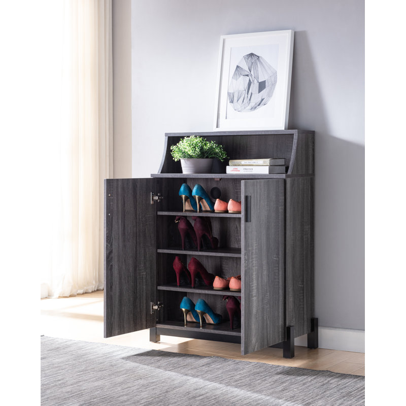 Zacharias 12 Pair Shoe Storage Cabinet, Dark Gray/Black