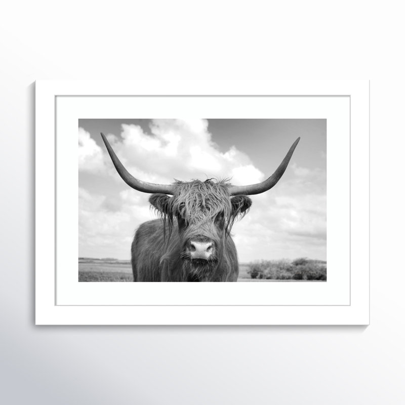 Highland Cow on the Ranch par Andre Eichman - Photographie de cadre photo, gris, H 30 po x l 41 po