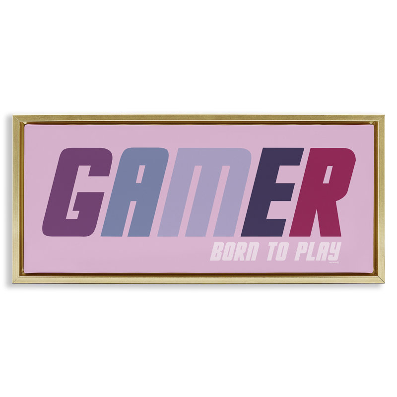 Cadre flottant Gamer né pour jouer, design par Yass Naffas Designs, H 14 po x l 31 po, Cadre flottant métallique doré