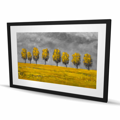 Yellow Trees in a Field | Framed Matted Print Decor