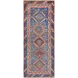 One-of-a-Kind Kazak Hand-Knotted 2010s 3'11" x 10'1" Runner Wool Area Rug in Blue/Brown