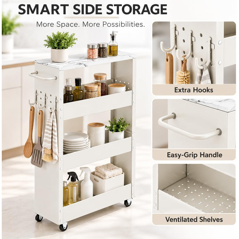 4 Tier Slim Storage Cart, 13cm Narrow Kitchen Trolley with Wheel