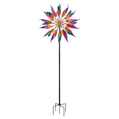 Girouette de jardin extérieure en métal de 216 cm (85 po) avec revêtement en poudre et piquet à cinq branches - Fleur torsadée