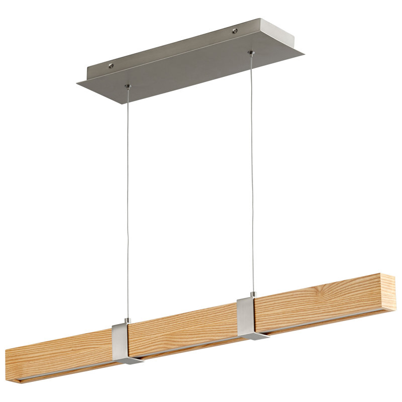 Luminaire suspendu linéaire à 1 lumière pour îlot de cuisine Nubell, Nickel satiné, Chêne blanc