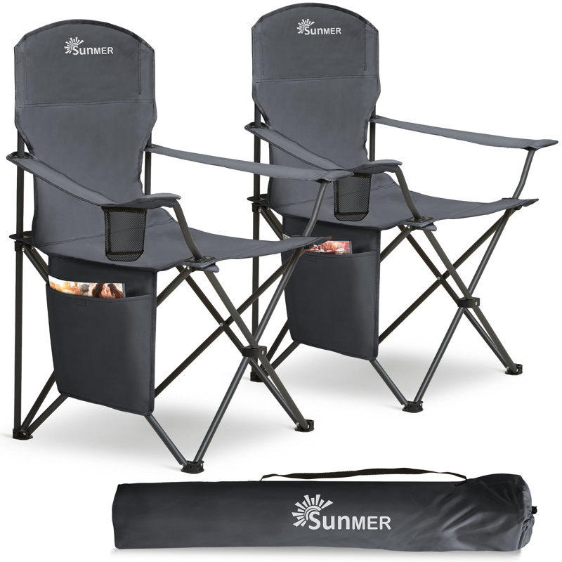 SUNMER Folding Camping Chairs - Extra Wide, Dark Grey