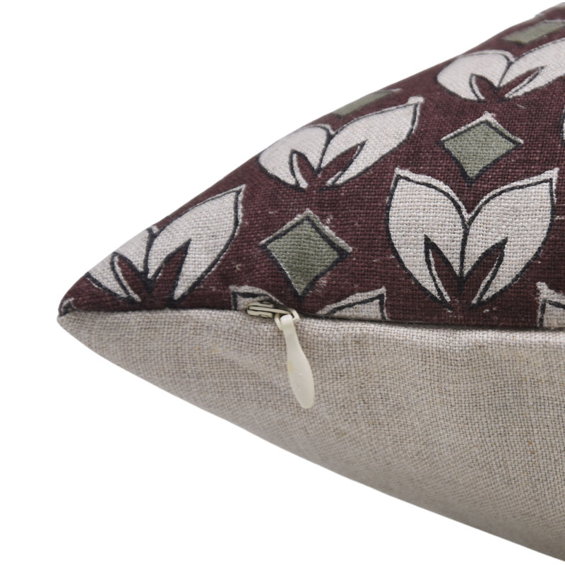 Housses de coussin en lin à motif bloc Fab Fabine (Titli, brun), H 36 po x l 14 po