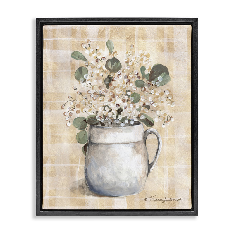 «Eucalyptus in Pottery», art mural sur toile flottante par Kelley Talent, Cadre flottant noir de jais, H 21 po x l 17 po