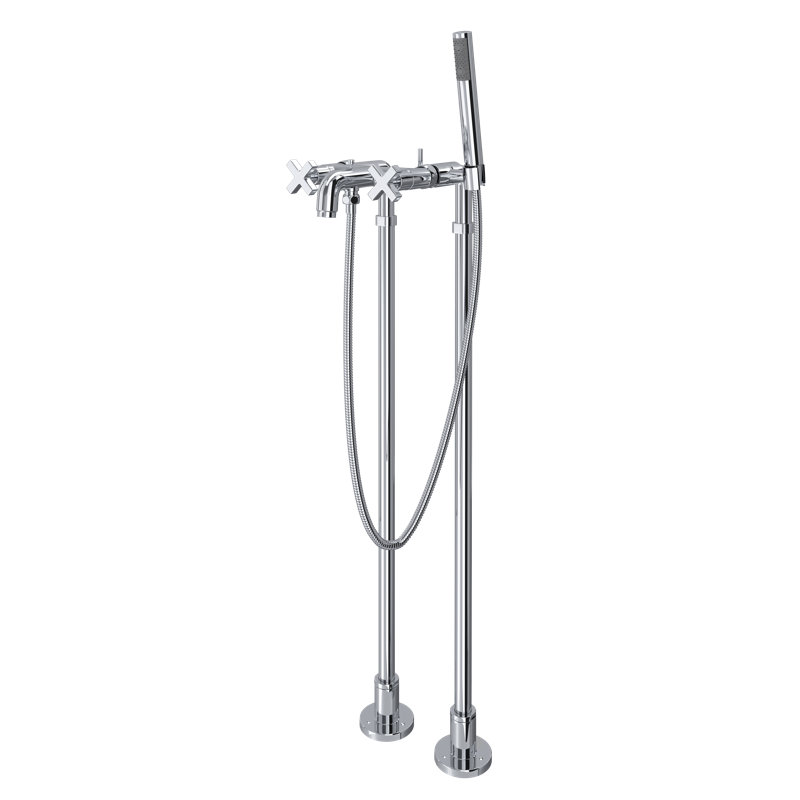 Lombardia Floor Mount Tub Filler, Polished Chrome, Cross Handle