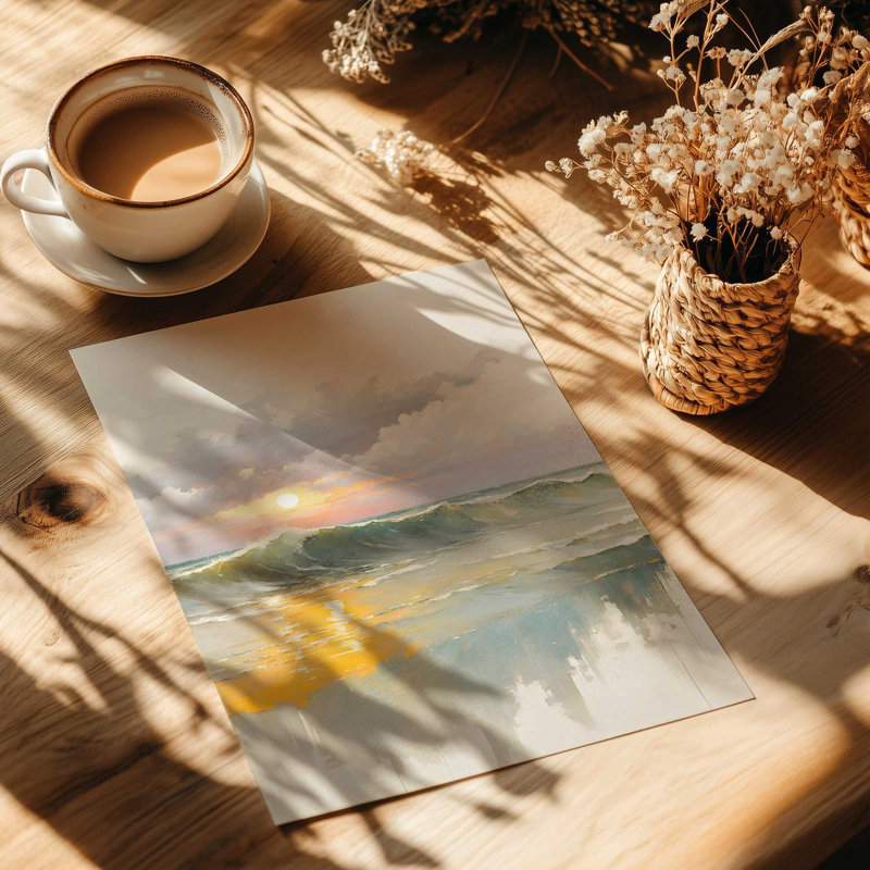 Golden Waves at Sunset I Print, H 15,25 po x l 12,25 po, Zinc patiné