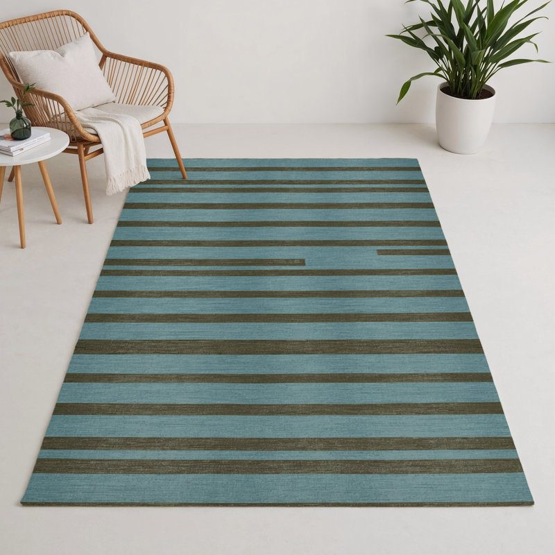 Tapis intérieur / extérieur gris HorizontalStripes, Rectangle 5 pi x 7 pi