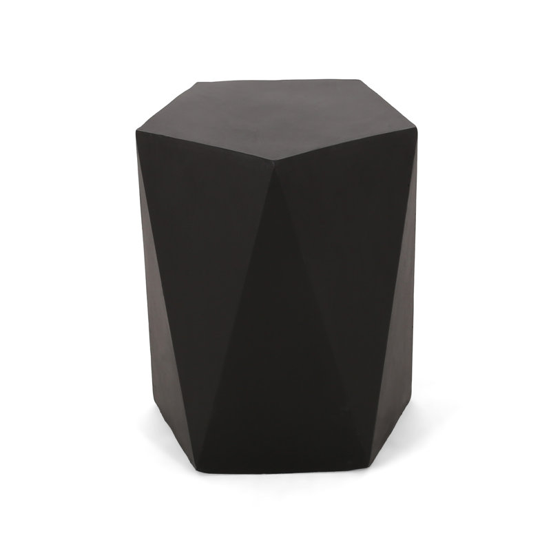 Contemporary Lightweight Concrete Outdoor Pentagon Table, Matte Black, 16X16x16, No Assembly Fashionable Black Shape,