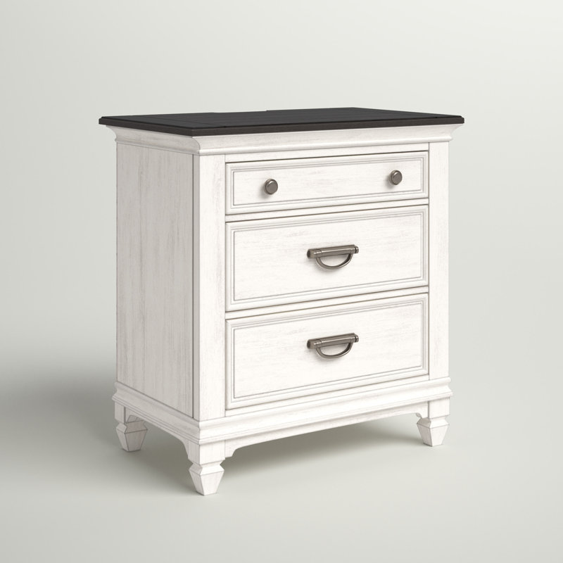 Traditional White and Charcoal 3-Drawer Nightstand