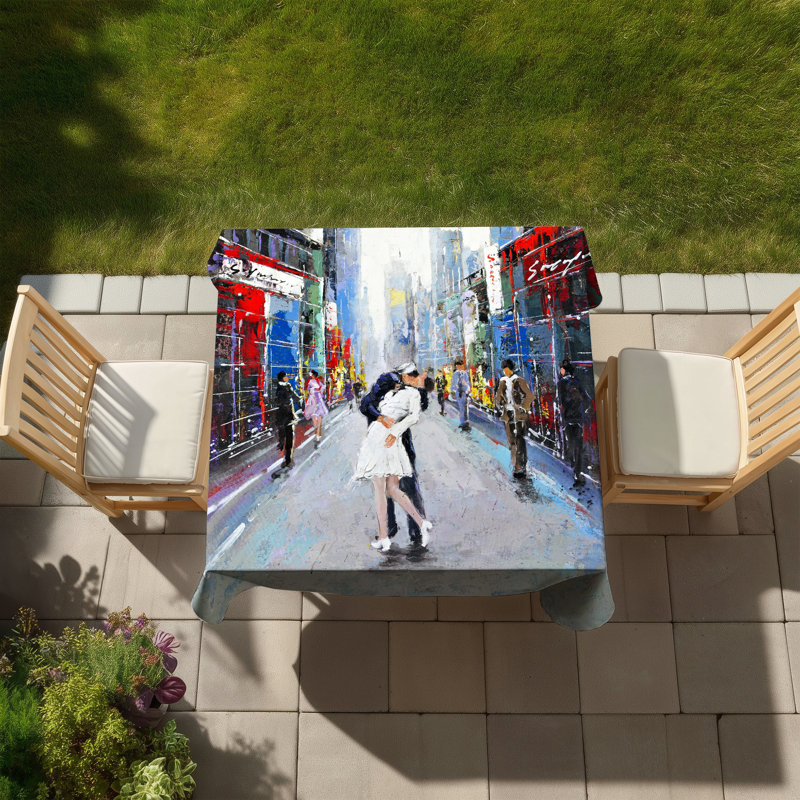 Kiss of Times Square Red Tablecloth - Indoor Outdoor Decor