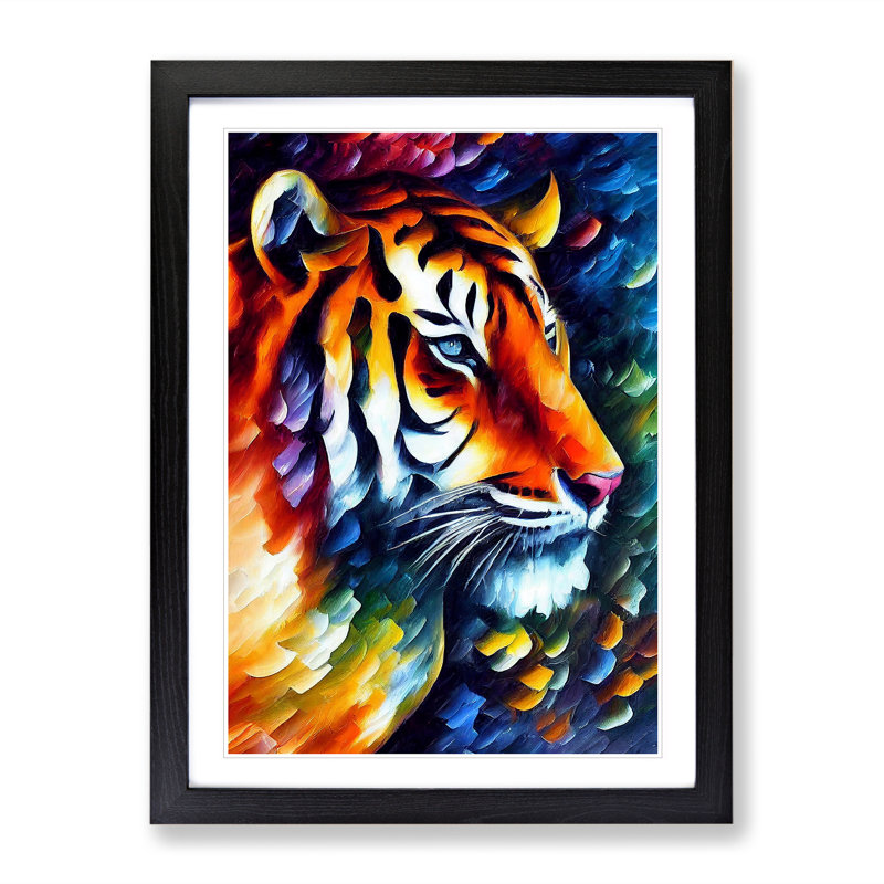 Tiger Portrait No.3 - Wall Art, Black Framed, 66cm H x 48cm W, White