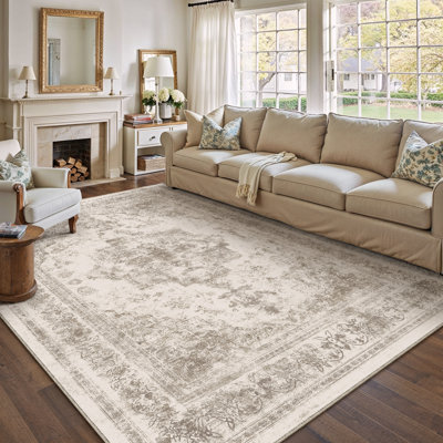 Paisley Machine Washable Area Rug with Non-Slip Backing