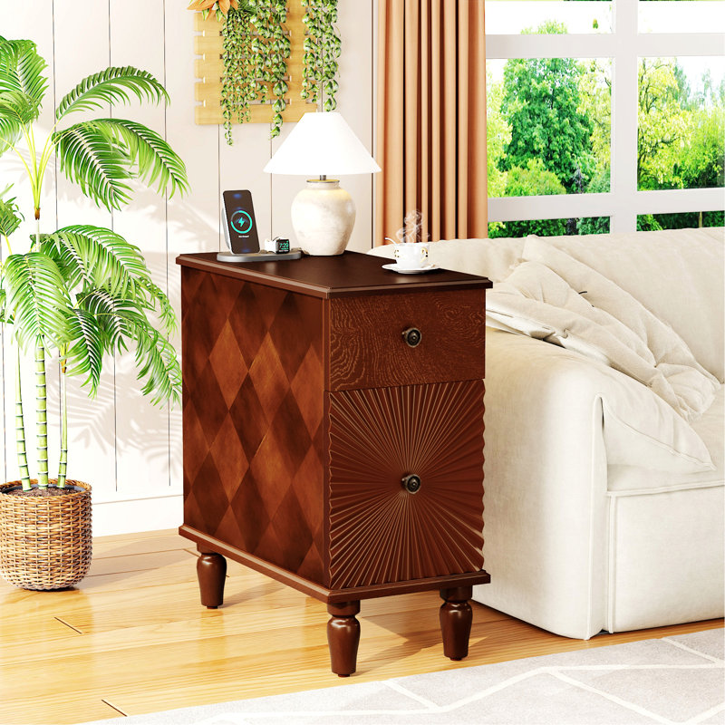 Table d'appoint à 2 tiroirs, table de chevet étroite pour chambre à coucher