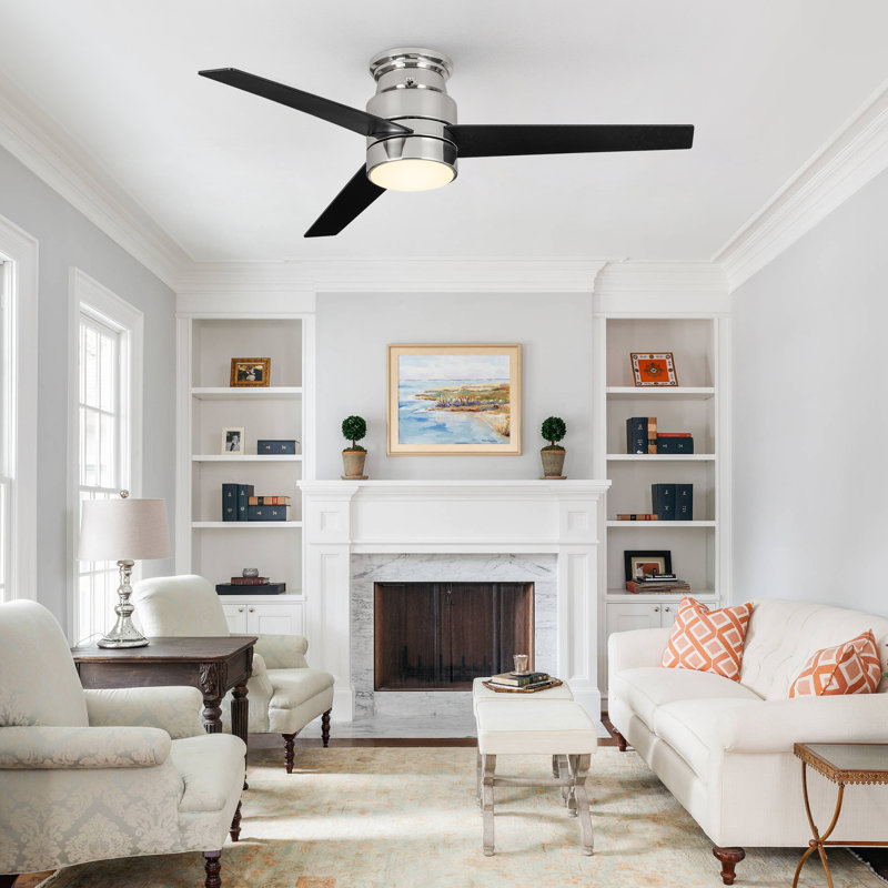 52-Inch Flush-Mount Smart Ceiling Fan with Integrated LED Light, Wall Control