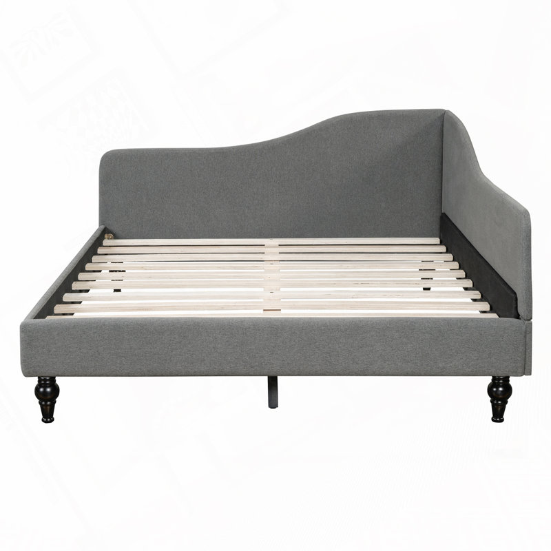 L-Shaped Linen Daybed, with Solid Wood Legs, Gray, Full/Double