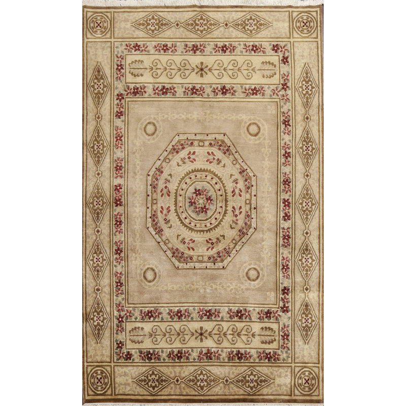 Tapis népalais oriental noué à la main brun / beige / rouge à motif végétal unique en son genre 6 pi 1 po x 9 pi 4 po