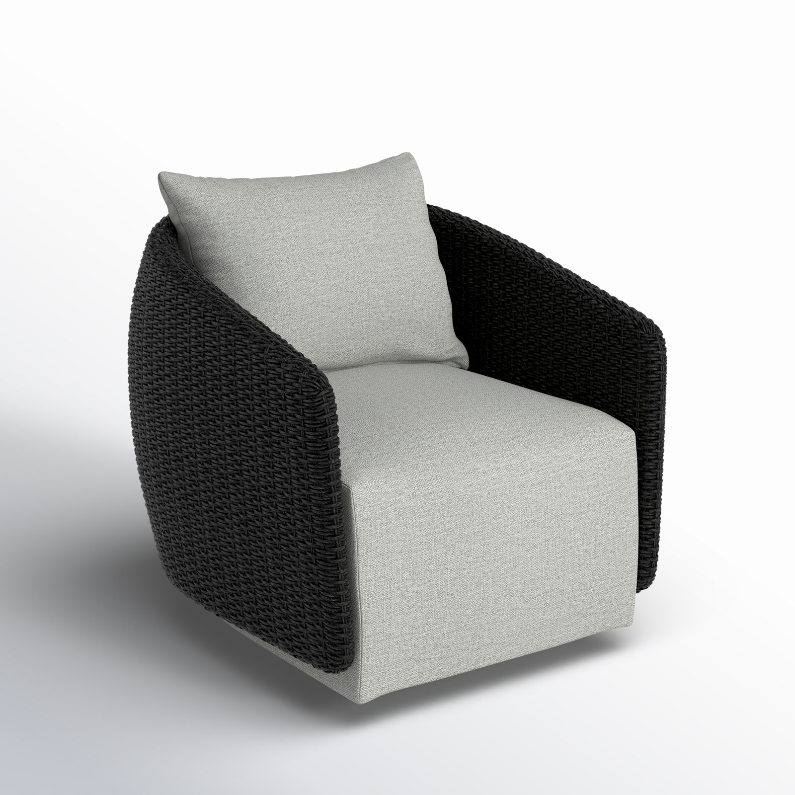 Odyn Swivel Wicker Outdoor Lounge Chair, Stone Gray, Black