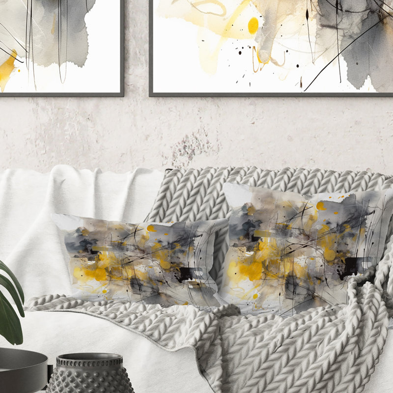 Coussin décoratif jaune et gris «Beyond the Canvas II», Square 16"