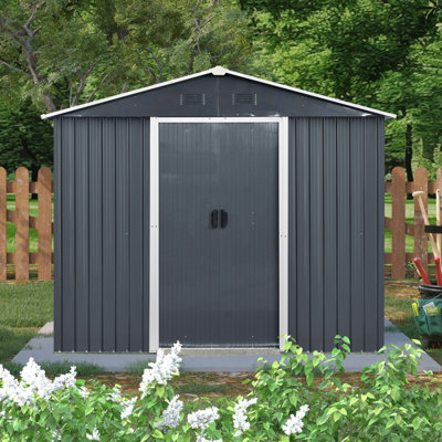 8Ft X 4Ft Outdoor Metal Storage Shed With Window And Metal Foundation For Backyard, Patio, Lawn --White And Black