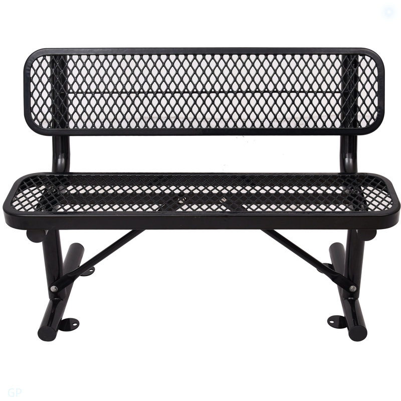 Banc d'extérieur en acier avec dossier, Noir, H 32,65 po x l 48,06 po x P 23,17 po