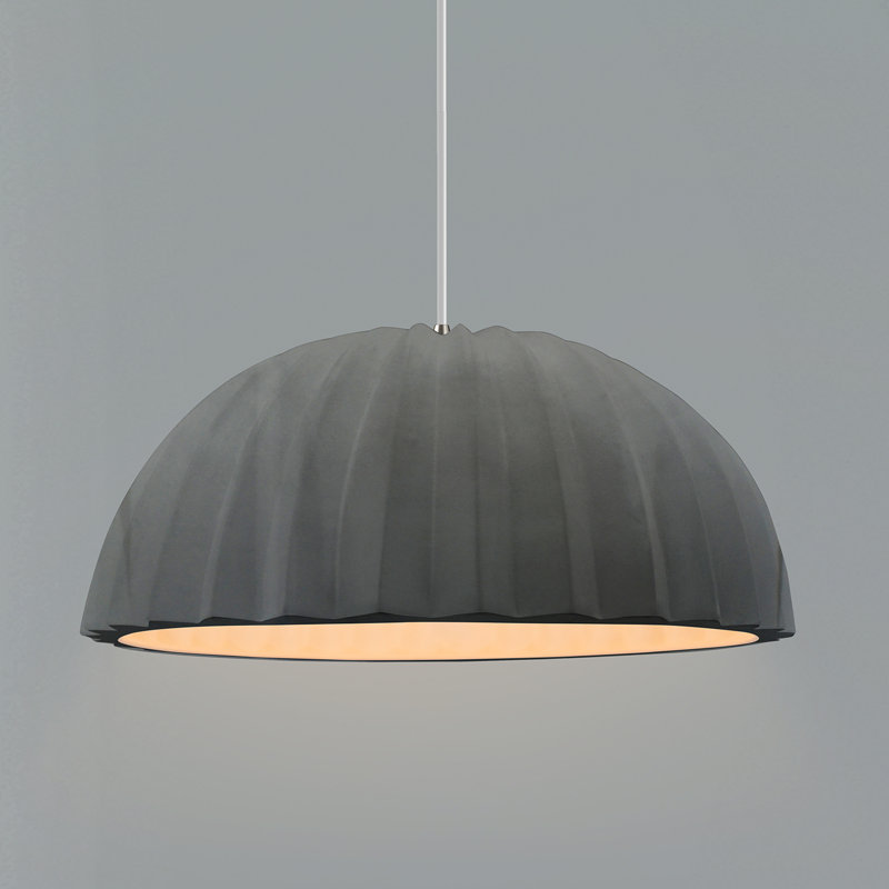 Radiance - Luminaire suspendu dôme plissé 1 lumière - Gris brillant - Nickel brossé - Ampoule remplaçable - Cordon blanc, Non