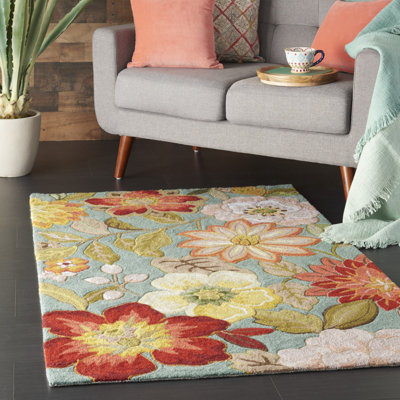 Tapis floral vert crocheté à la main
