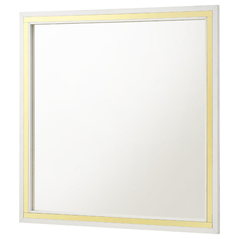 Miroir de commode carré Jenny, bordure dorée polie, bois et mélamine, Blanc