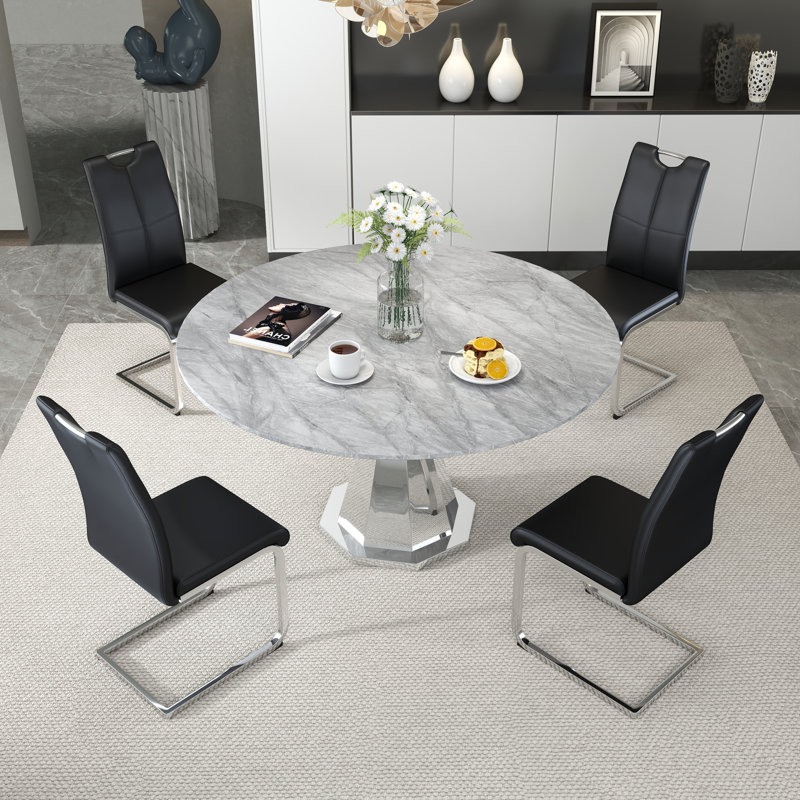 Ensemble de table de salle à manger, ensemble de table de salle à manger moderne pour 4-6, 47 po, Noir, Argent argent, Gris