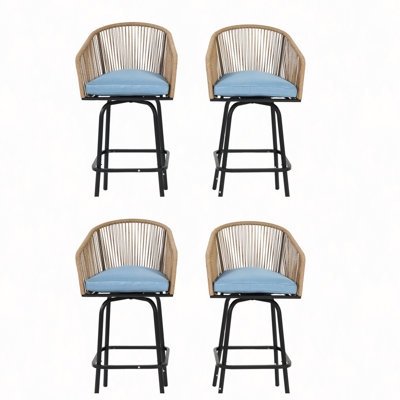 Outdoor Bar Stools Set Of 4, 4-Piece Patio Bar Stools With Armrests, All Weather Rattan Bar Chairs With Backrest, Wicker Bar Stools For Backyard, Garden, Pool, Balcony And Deck
