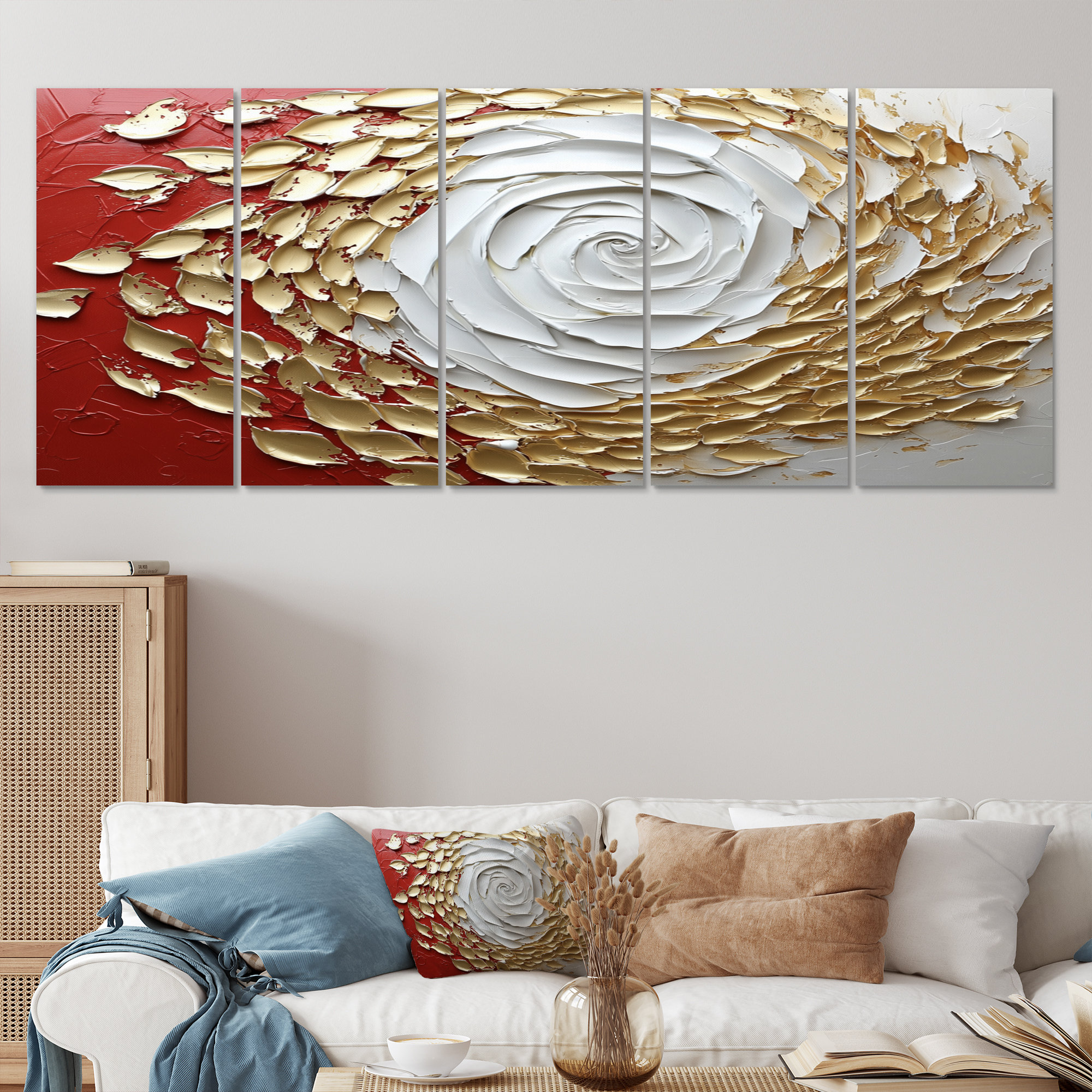 Mercer41 Red And Gold Rose In Vortex Love - Abstract Spirals Wall Art ...