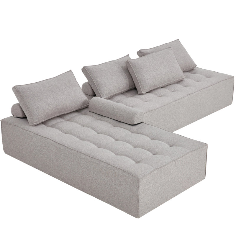 Canapé modulaire gris à profil bas de 116 po, siège en forme de L en mousse à nuage profond avec méridienne, sans assemblage pour le salon
