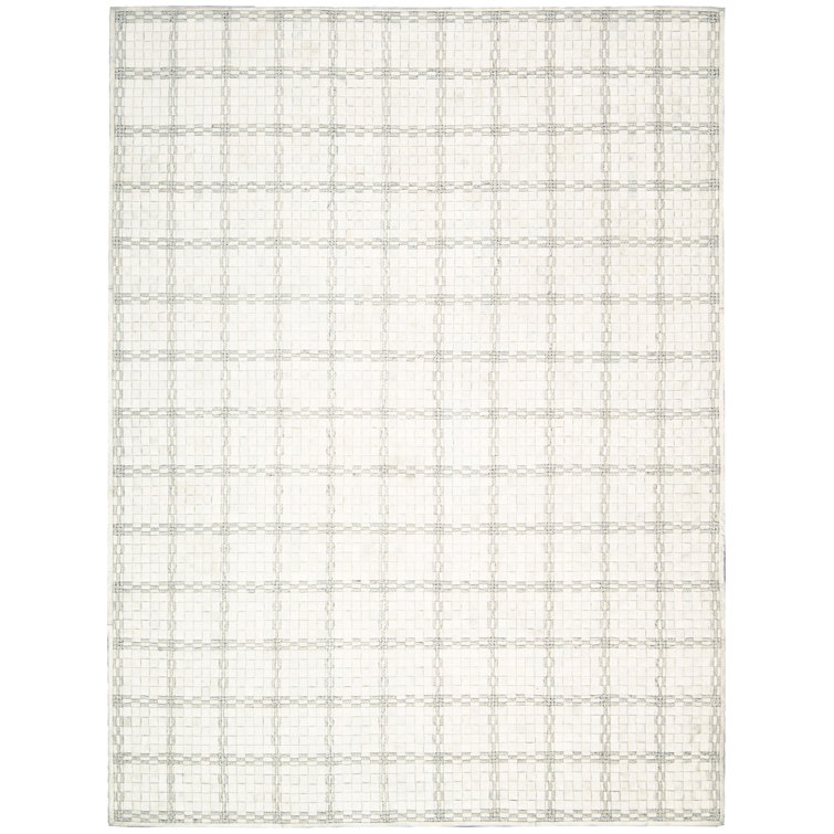 Equestrian Leather Geometric Area Rug in Ivory
