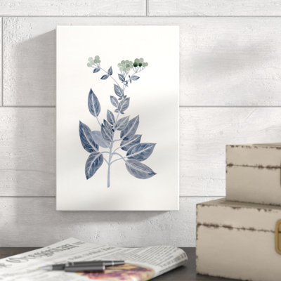 «Vintage Botanical Blue and Green Stems with Berries», reproduction sur toile