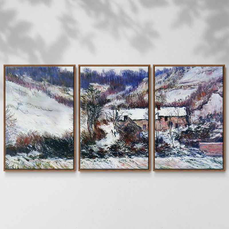 «Snow Effect at Falaise», 1886 - Toile encadrée à pièces multiples, H 24 po x l 48 po x P 2 po, Noyer