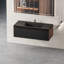 Ensemble de meuble-lavabo flottant 48 po avec lavabo, meuble-lavabo mural moderne à rayures avec tiroir à fermeture en douceur et cuve à surface solide blanc brillant, chêne naturel / noyer fumé-116489367-116489368