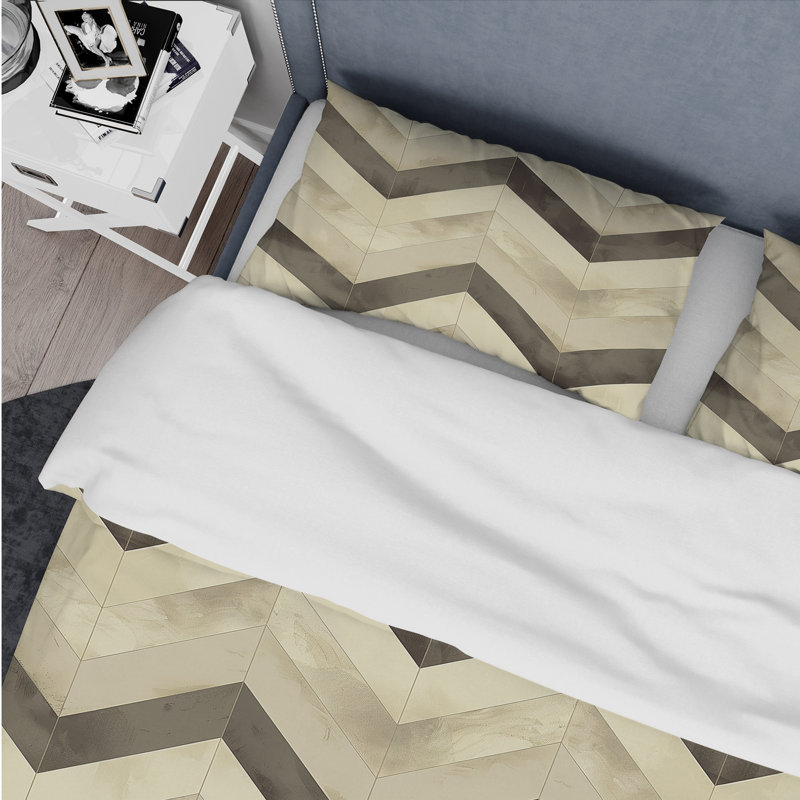 Ensemble de housse de couette moderne ivoire gris à chevrons modernes Bliss II