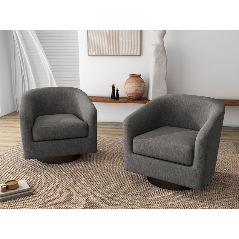 Bennett 73.1Cm Wide Swivel Barrel Chair, Grey Polyester Blend