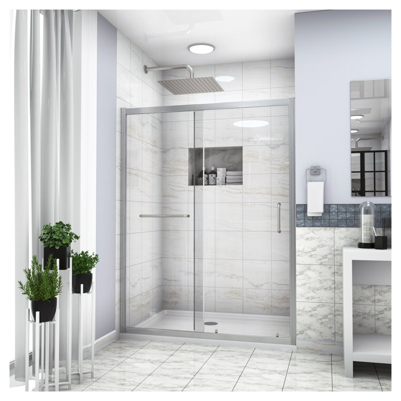 Porte de douche coulissante simple de 122 cm (L) x 183 cm (H) en argent brossé avec verre trempé de 6 mm (1/4 po)