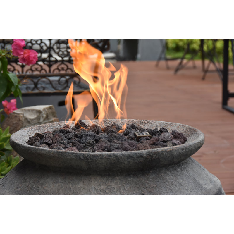 Pompeii 26" Outdoor Concrete Barrel Fire Pit 40,000 BTU - Includes Lava Rocks & PVC Cover, Propane