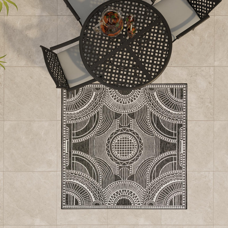 Tapis d'extérieur traditionnel intérieur / extérieur, Carré 13 pi 1 po